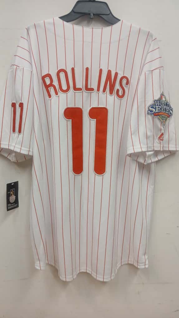 Jimmy Rollins Philadelphia Phillies Jersey 2008 World Series white pinstripes