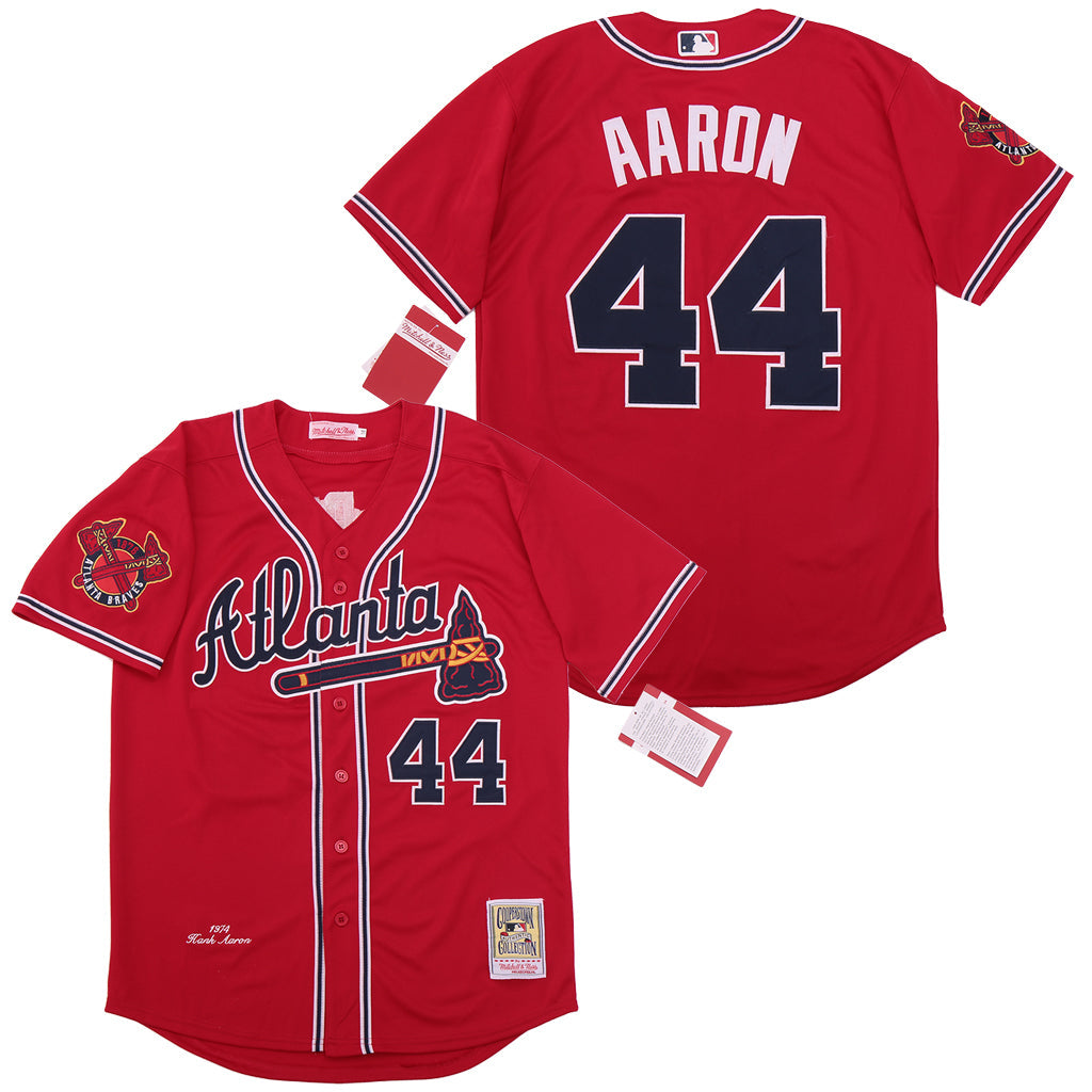 Hank Aaron Atlanta Milwaukee Atlanta Braves Jersey 1974 Mitchell & Ness Red