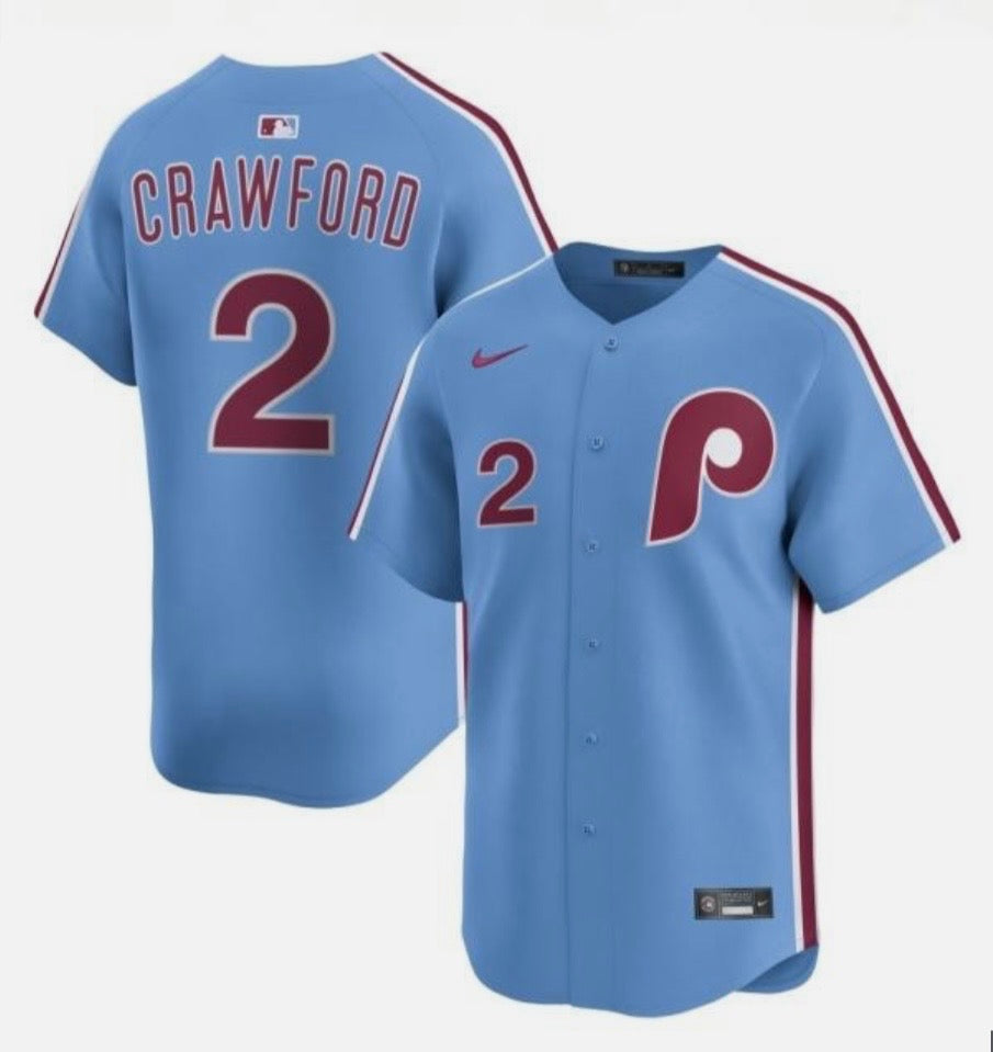 Justin Crawford YOUTH KIDS Philadelphia Phillies Official MLB Nike jersey retro blue
