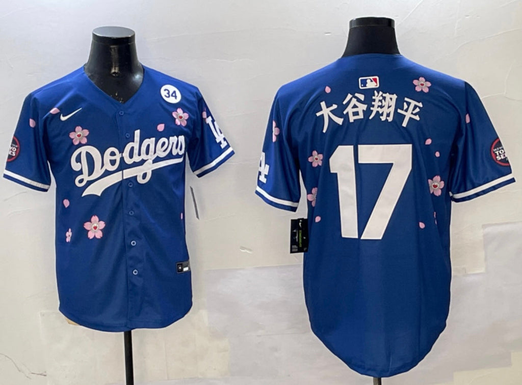 Shohei Ohtani Los Angeles Dodgers Official MLB Nike jersey flowers blue