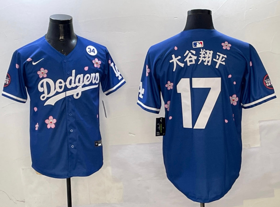 Shohei Ohtani Los Angeles Dodgers Official MLB Nike jersey flowers blue