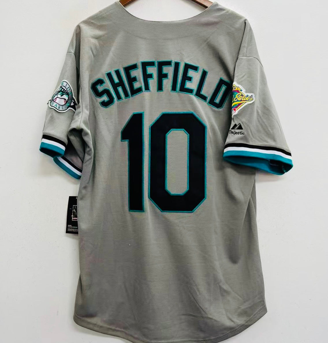 Gary Sheffield Florida Marlins 1997 Official MLB Jersey Majestic gray
