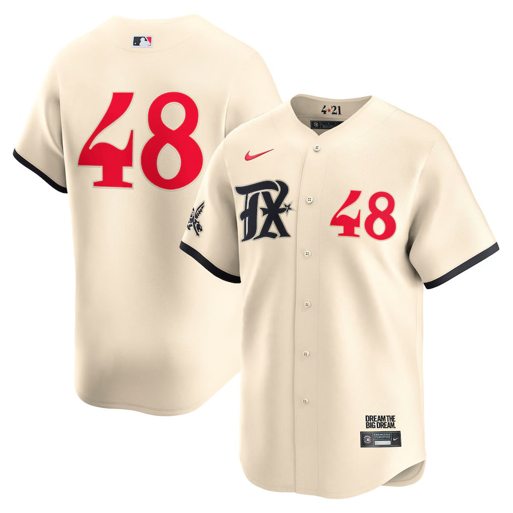 Jacob deGrom YOUTH KIDS Texas Rangers Official MLB Nike City Connect Limited cream Jersey