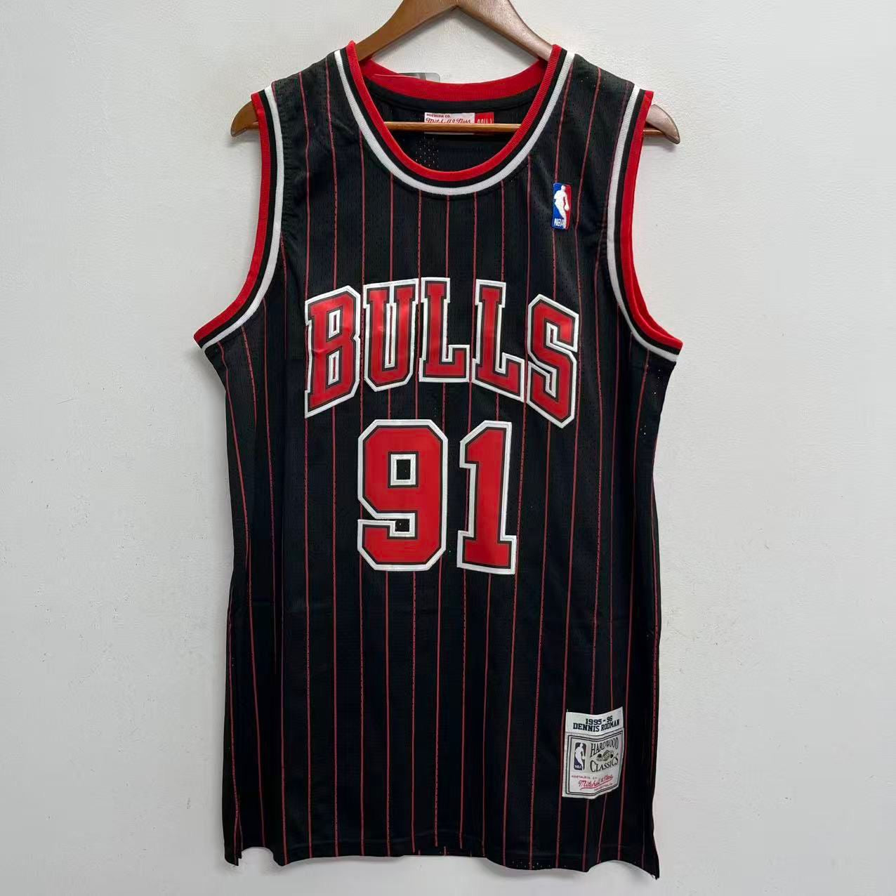 Dennis Rodman Chicago Bulls Official NBA Jersey Mitchell & Ness black pinstripes