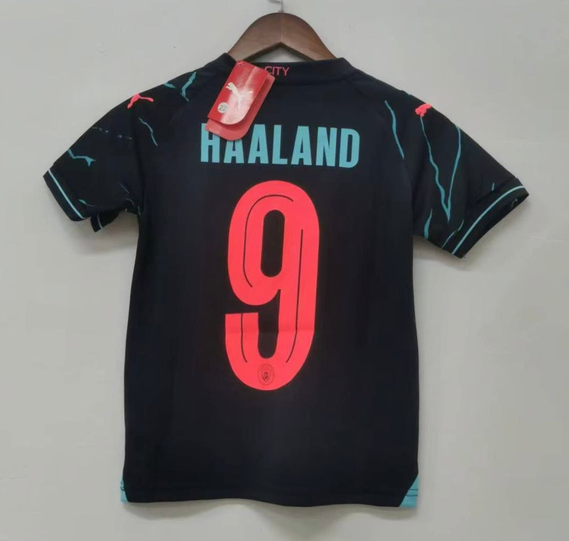 Erling Haaland Manchester United 3rd jersey Soccer Futbol black YOUTH KIDS sizes