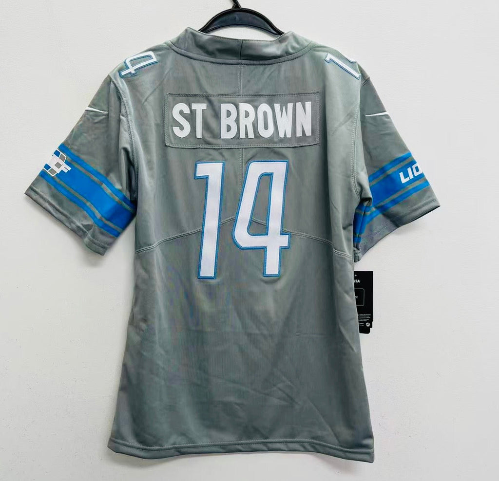 Amon-Ra ST Brown YOUTH KIDS Detroit Lions Official NFL Nike Jersey gray