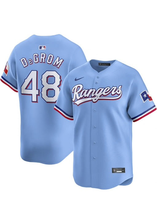 Jacob deGrom Texas Rangers official MLB Nike Jersey light blue alternative