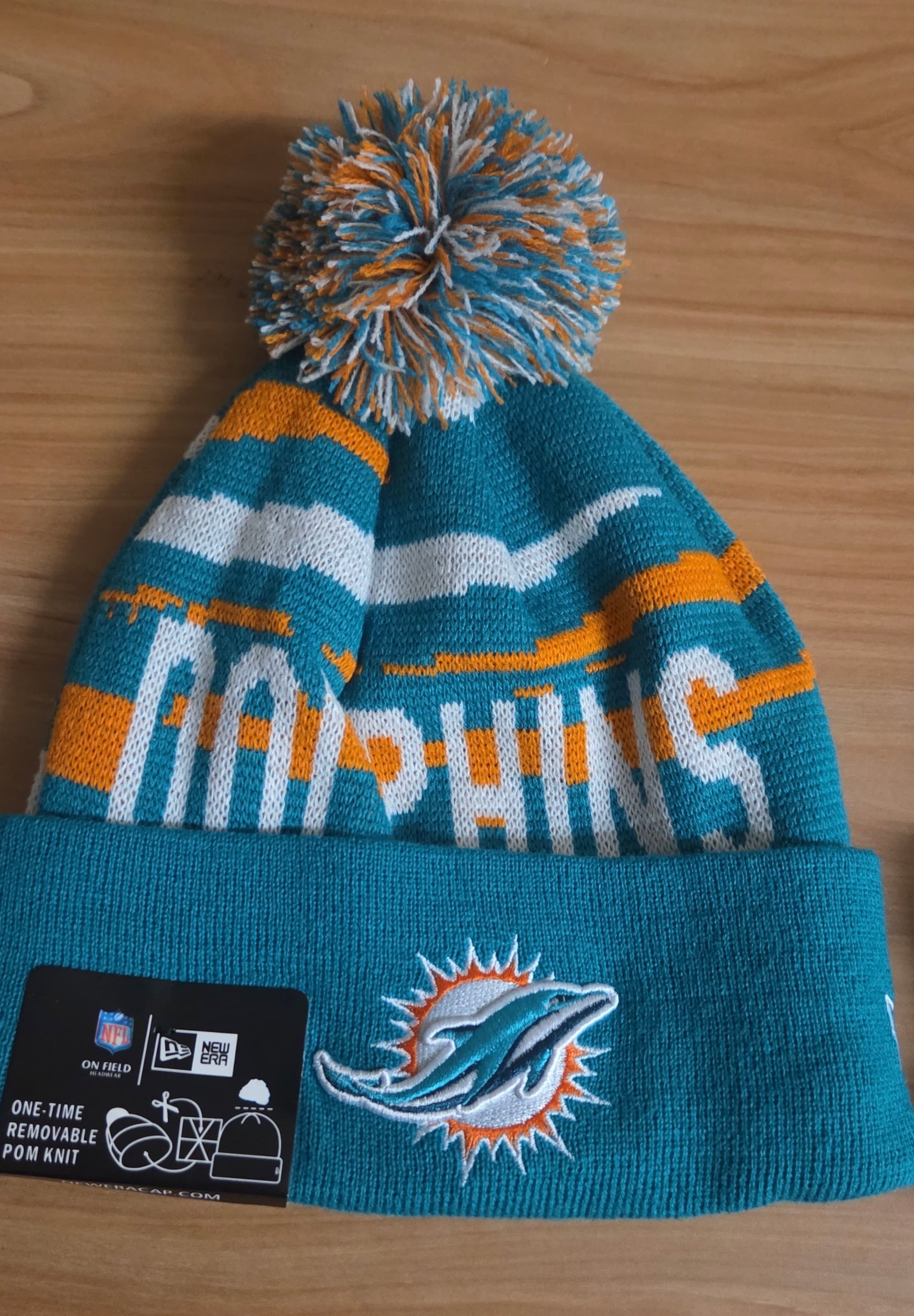 Miami Dolphins Official NFL New Era winter knit Hat with Pom Pom