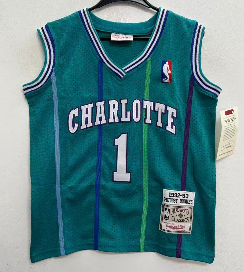 Muggsy Bogues YOUTH KIDS Charlotte Hornets Jersey Mitchell & Ness