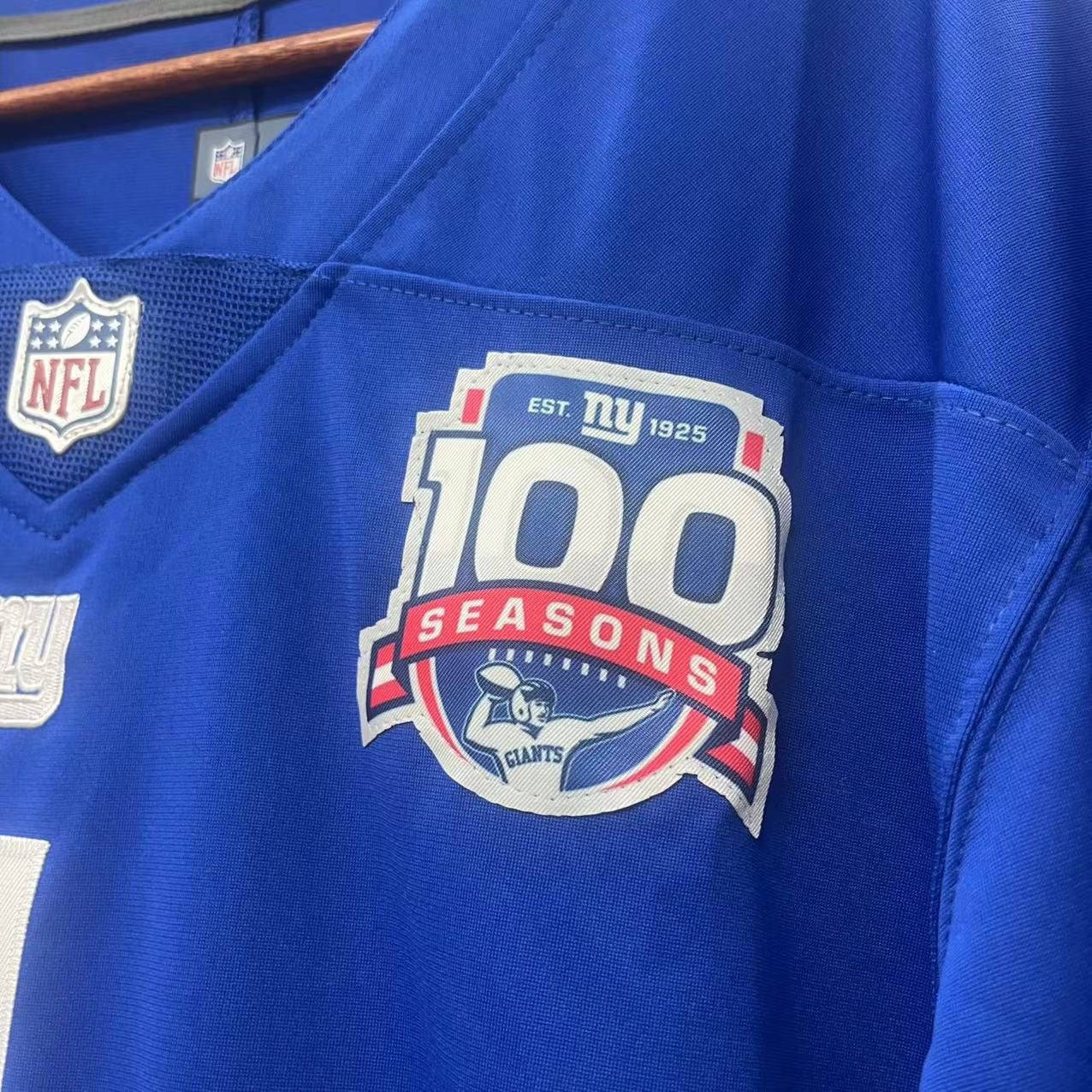 Malik Nabers New York Giants official NFL Nike Jersey blue With 100 years patch