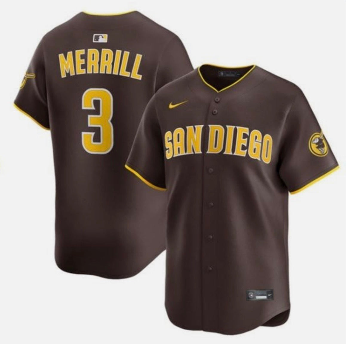 Jackson Merrill YOUTH KIDS San Diego Padres Official MLB Nike Jersey brown