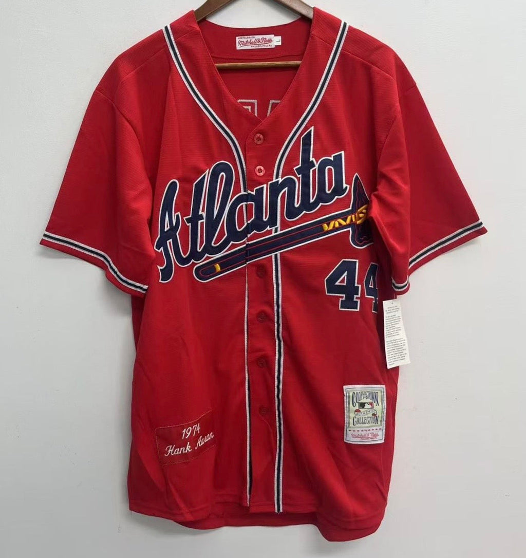 Hank Aaron Atlanta Milwaukee Atlanta Braves Jersey 1974 Mitchell & Ness Red