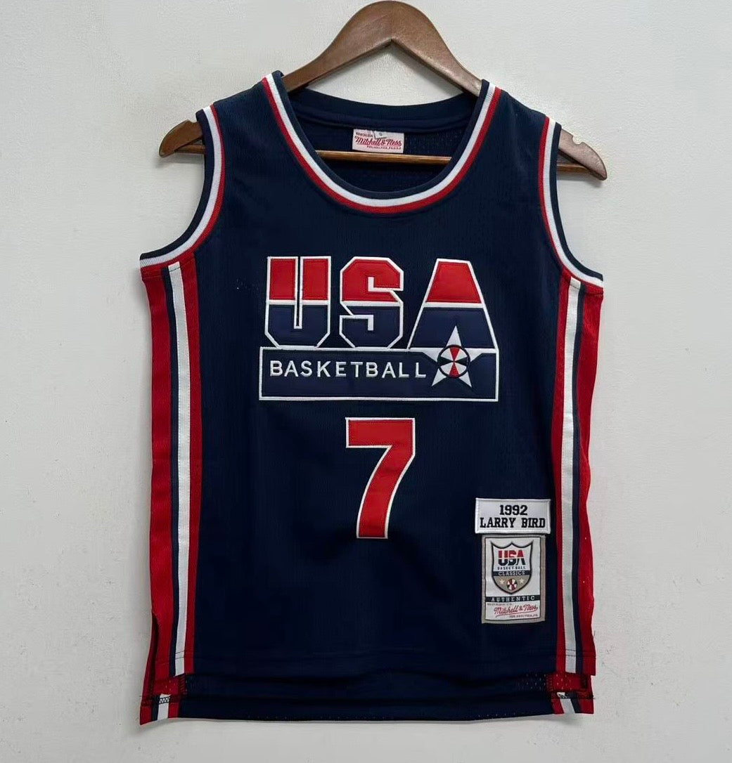 Larry Bird YOUTH KIDS USA Basketball Olympic Mitchell & Ness Jersey blue