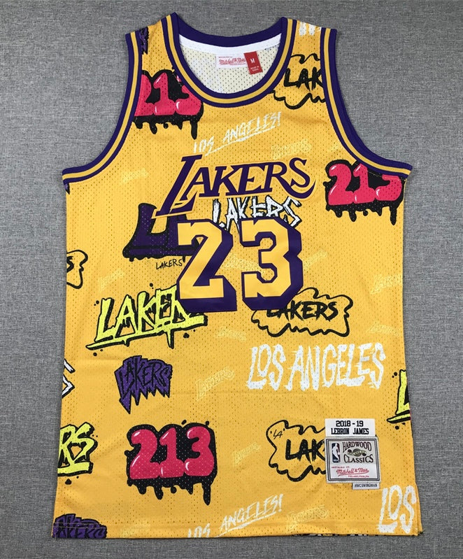 Lebron James Los Angeles Lakers Graffiti Jersey made by Mitchell & Ness