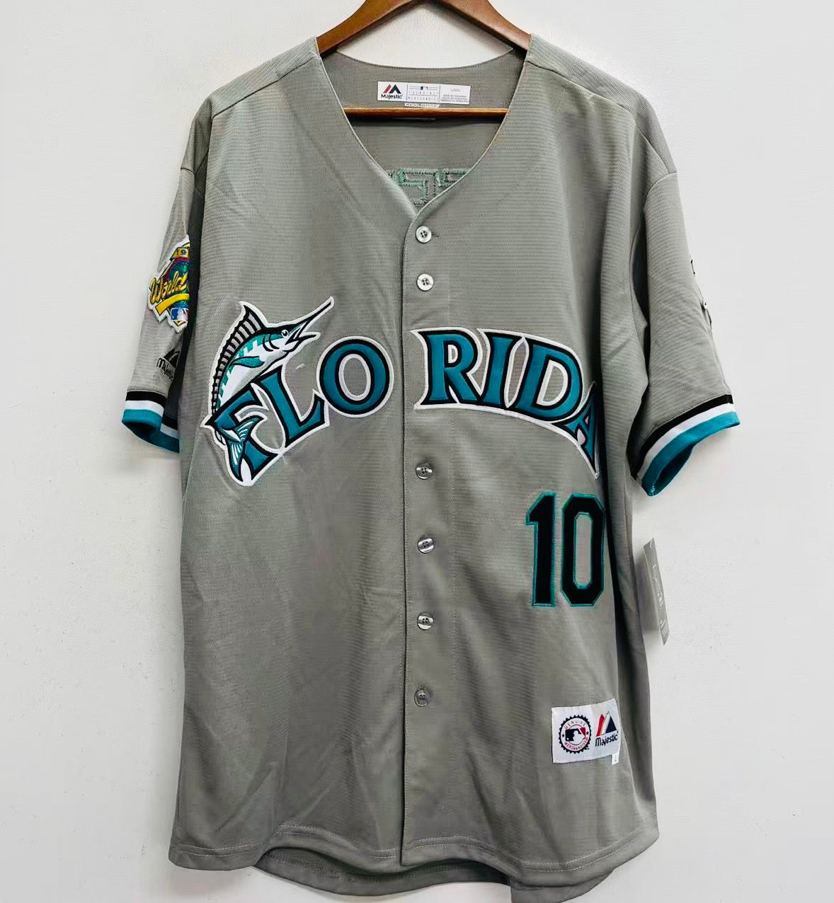 Gary Sheffield Florida Marlins 1997 Official MLB Jersey Majestic gray