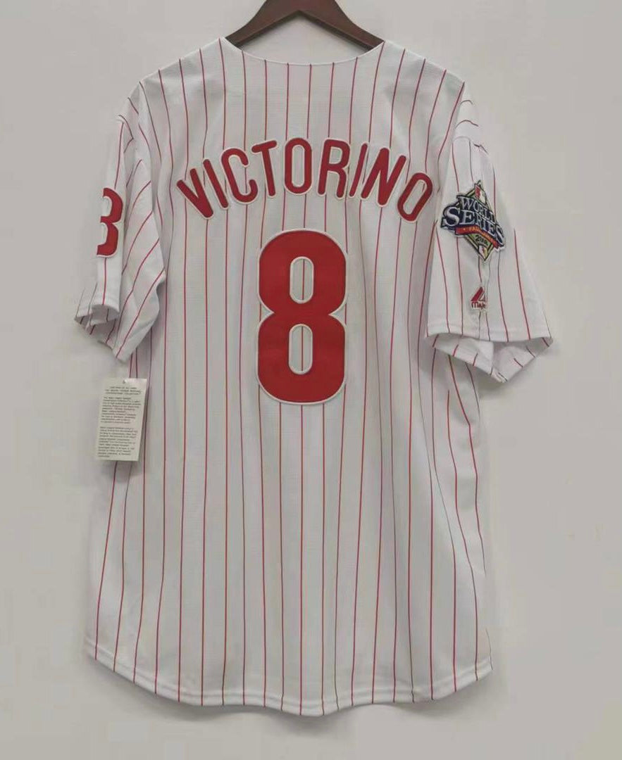 Shane Victorino Philadelphia Phillies 2008 World Series Jersey white pinstripes