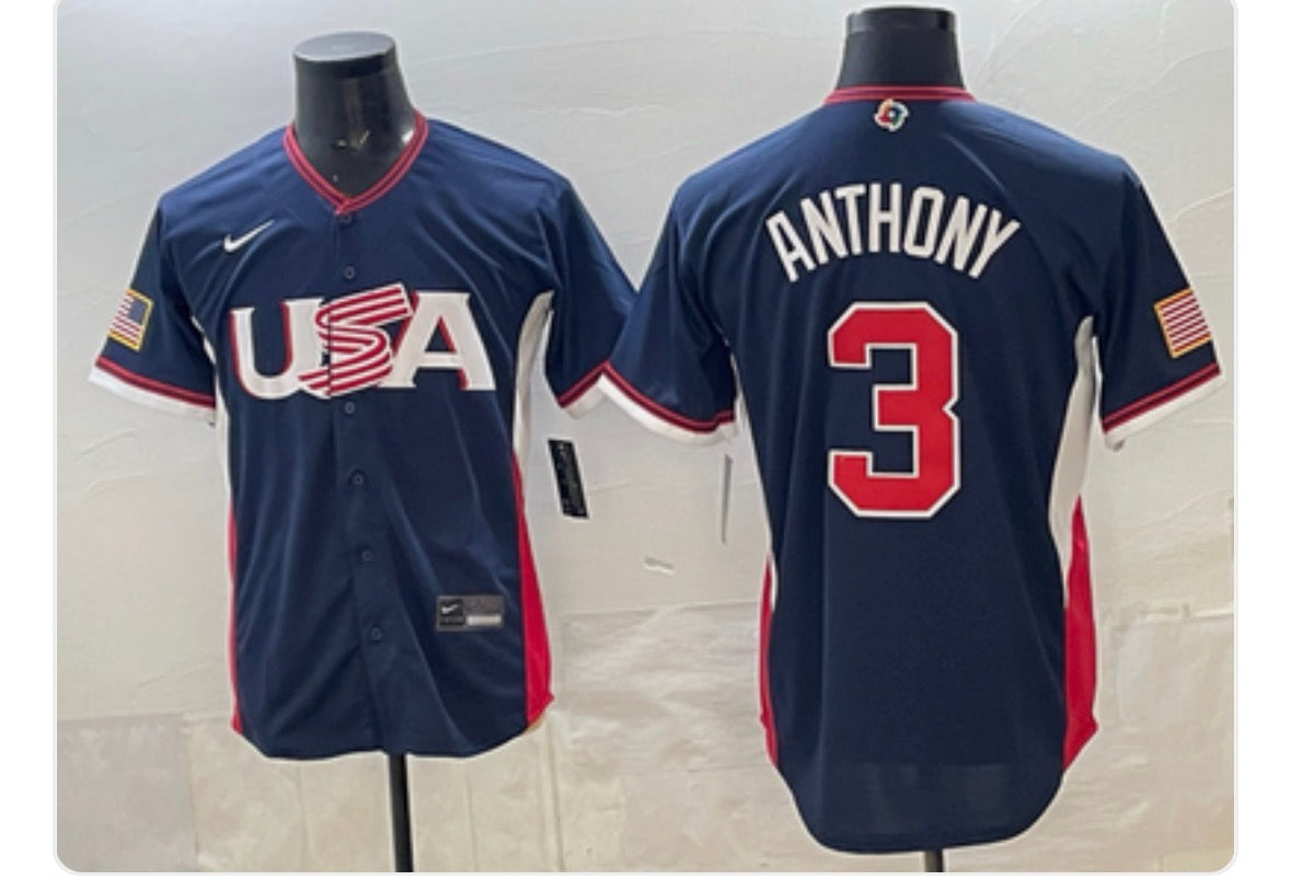 Roman Anthony YOUTH KIDS 2026 Team USA Baseball Official Nike Jersey blue